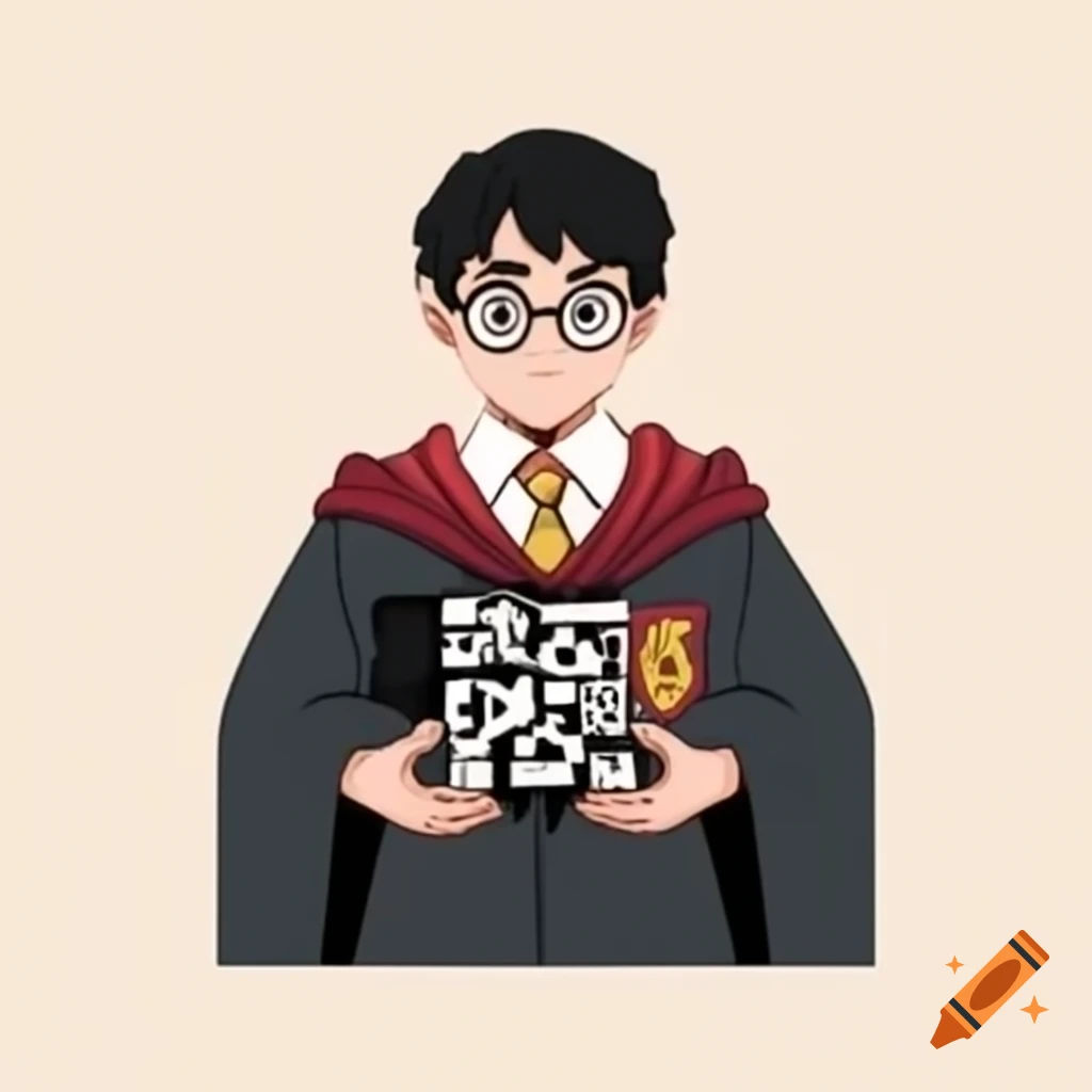 Character resembling wizard holding QR code