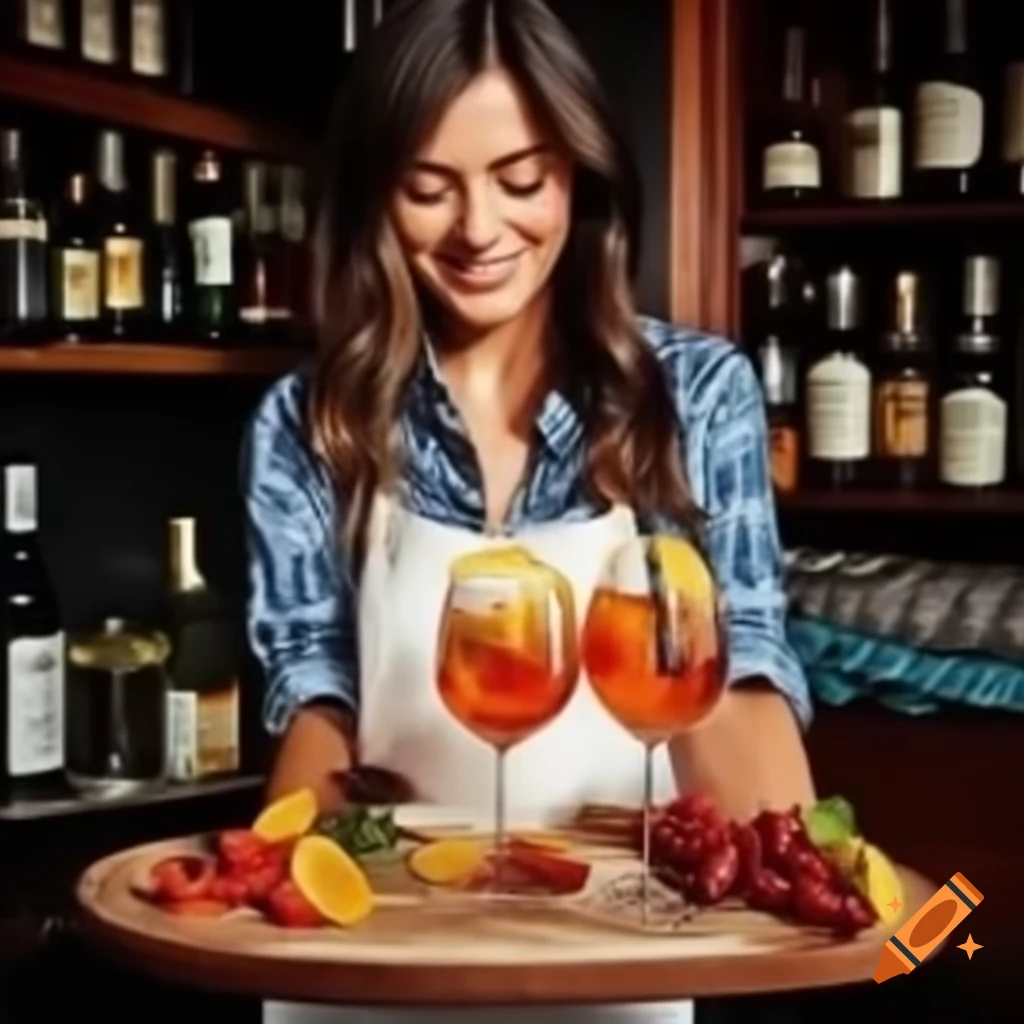 Italian mum serving aperol spritz to family