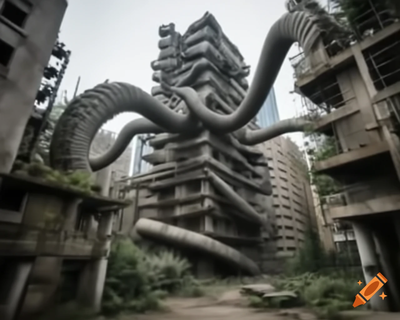 Colossal urban sculpture made from neglected cables and old computer boards
