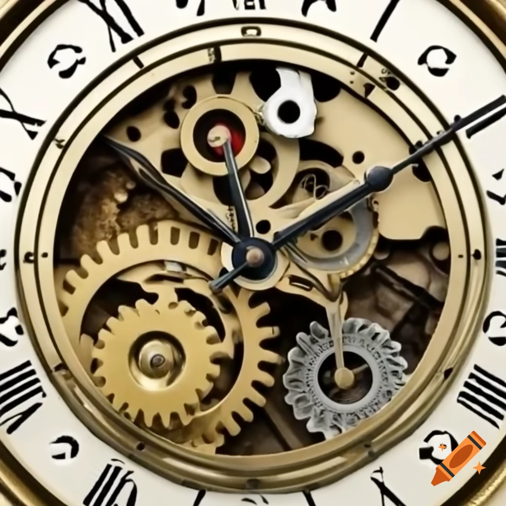 Intricate inner workings of a clock showcasing gears and dials