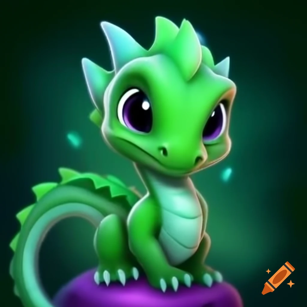 Emerald-green dragon with iridescent scales against vibrant violet background