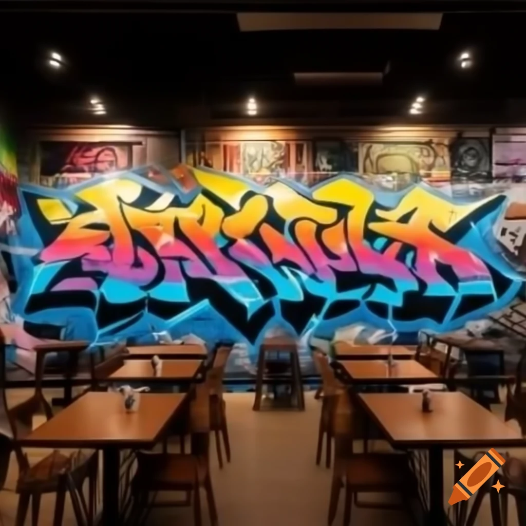 Vibrant graffiti artwork on a café wall