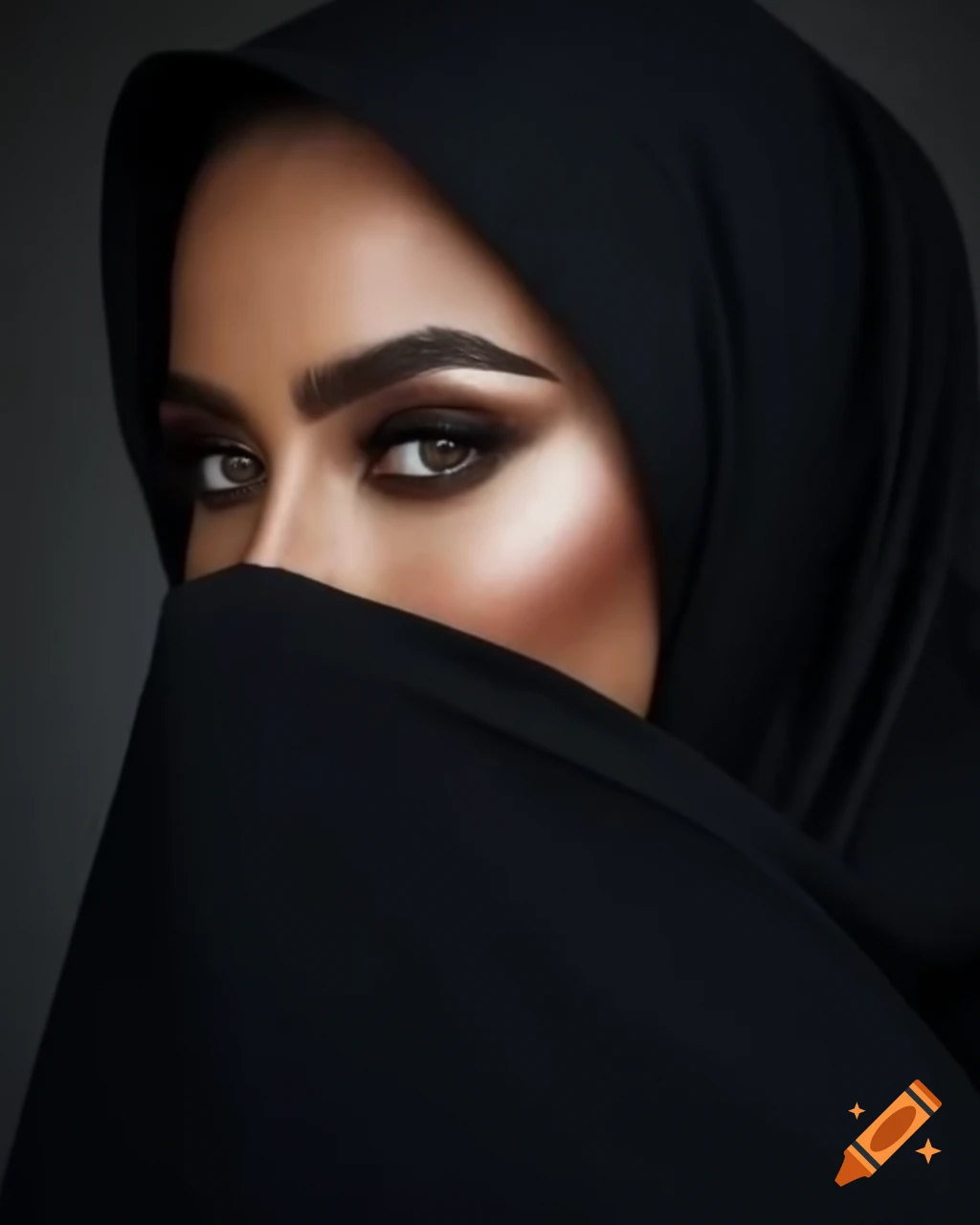 Beautiful woman wearing a black and gold hijab