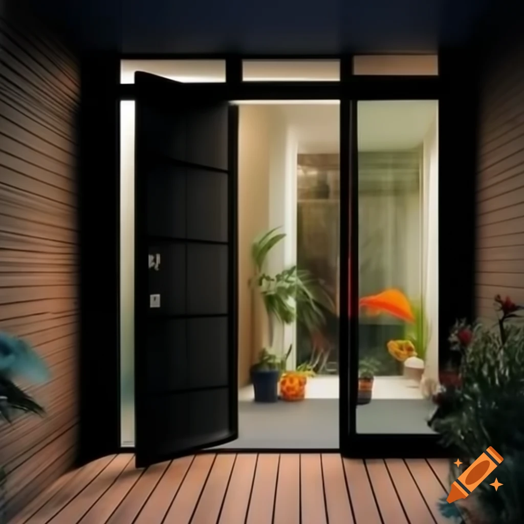Sleek dark modern front door with horizontal frosted glass panels