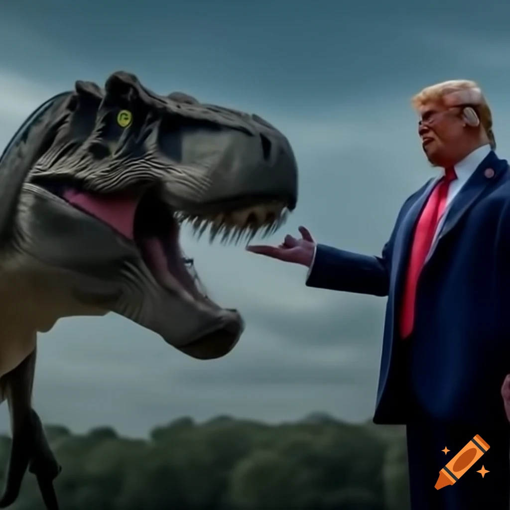Donald Trump in a fictional battle with a T-Rex