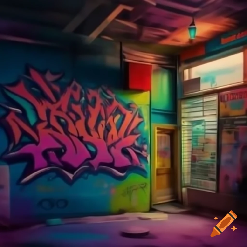 Colorful city ghetto featuring vibrant graffiti art