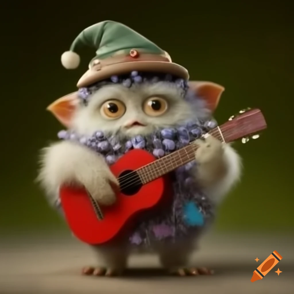 Fluffy monster with tophat playing red guitar