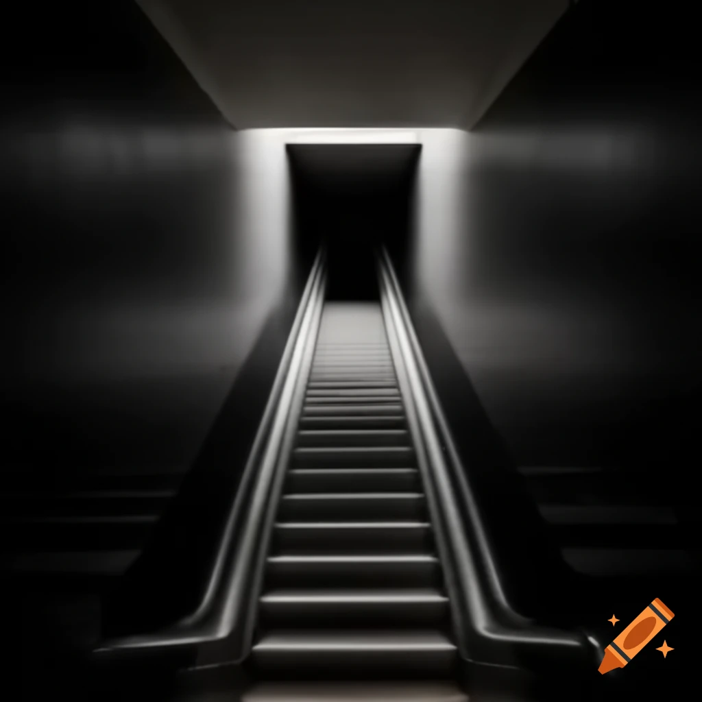 Creepy staircase inside a coffin leading to dark basement