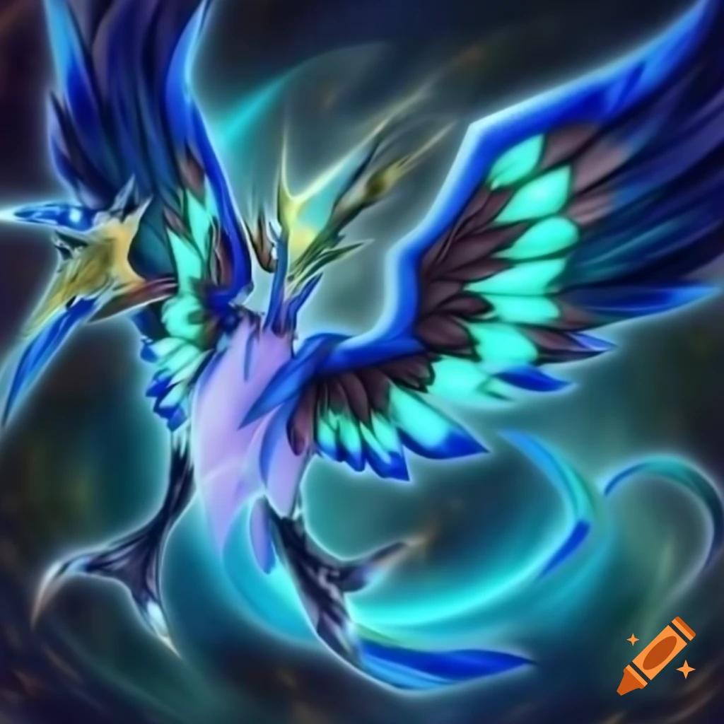 Neo-Spacian Storm Ziz from Yu-Gi-Oh! featuring winged mythical beast controlling storms