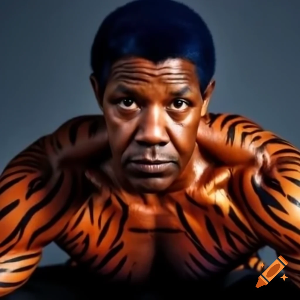 Muscular Man With Tiger style Makeup Featuring Blue Hair And Orange Muscular Man With Tiger style Makeup Featuring Blue Hair And Orange