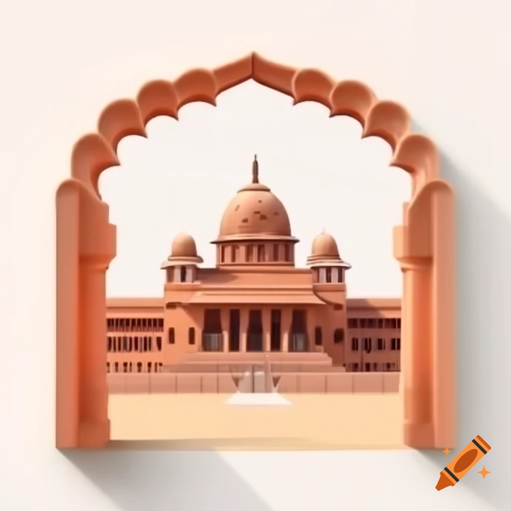 2D illustration of Indian aesthetic blocks with arched arches, cartoon style