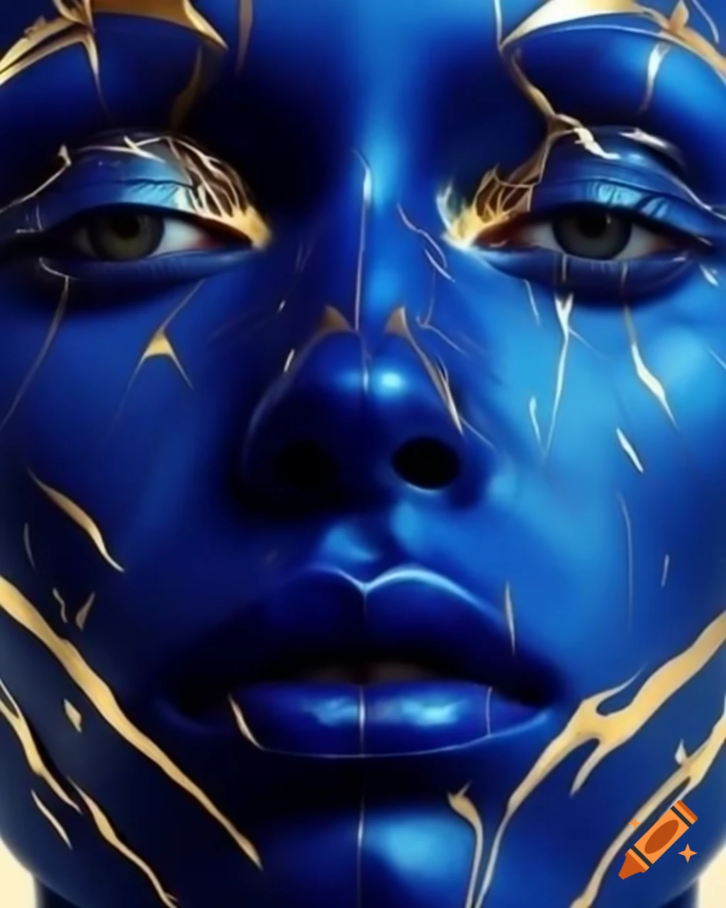 Skin design featuring deep cobalt blue with gold streaks, inspired by kintsugi art