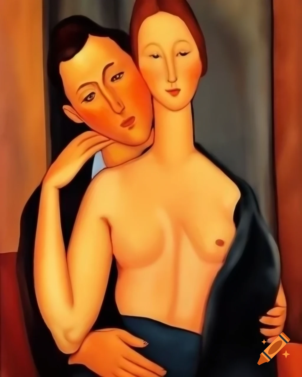 Modigliani painting of two men embracing