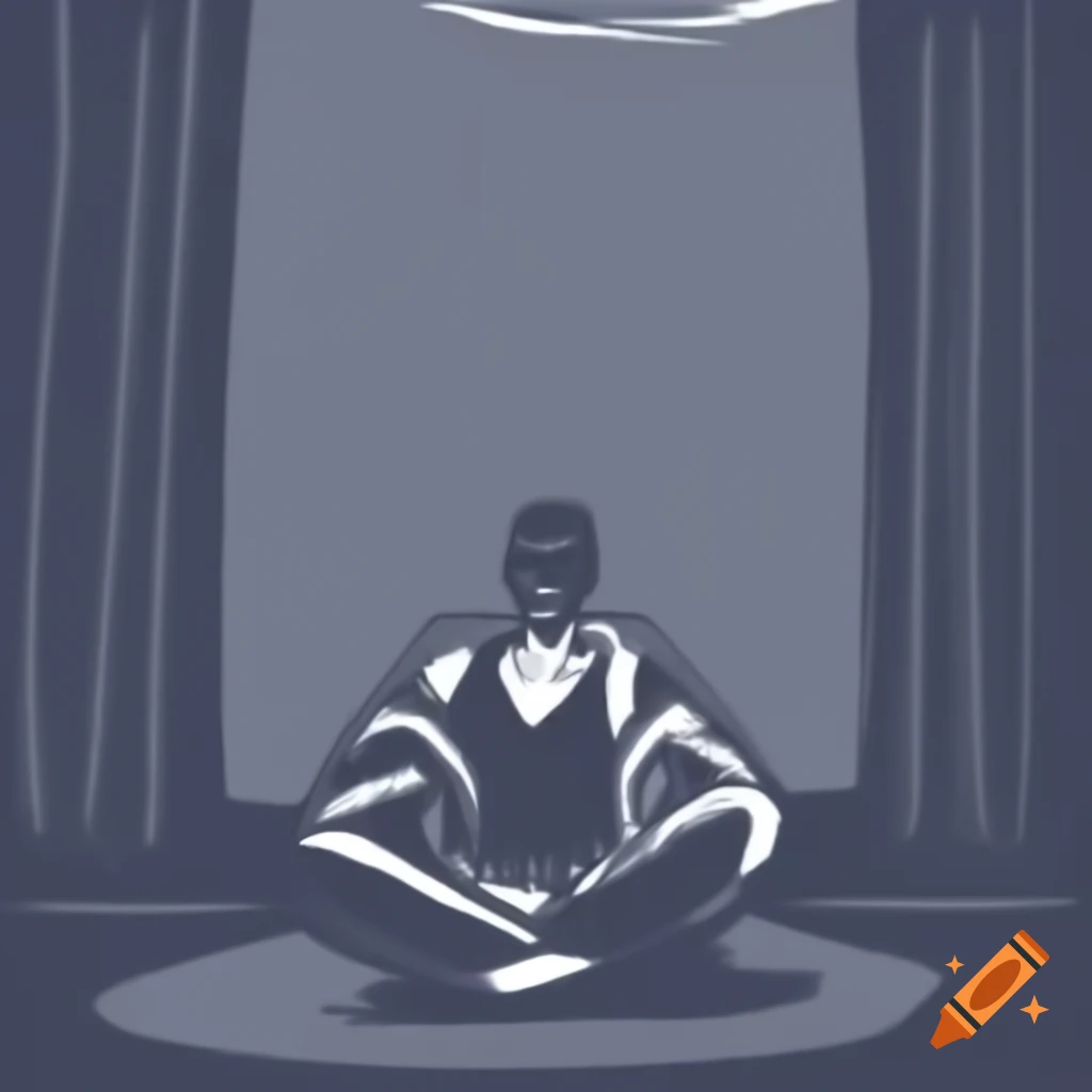 Figure sitting in dark room with light emanating from chest