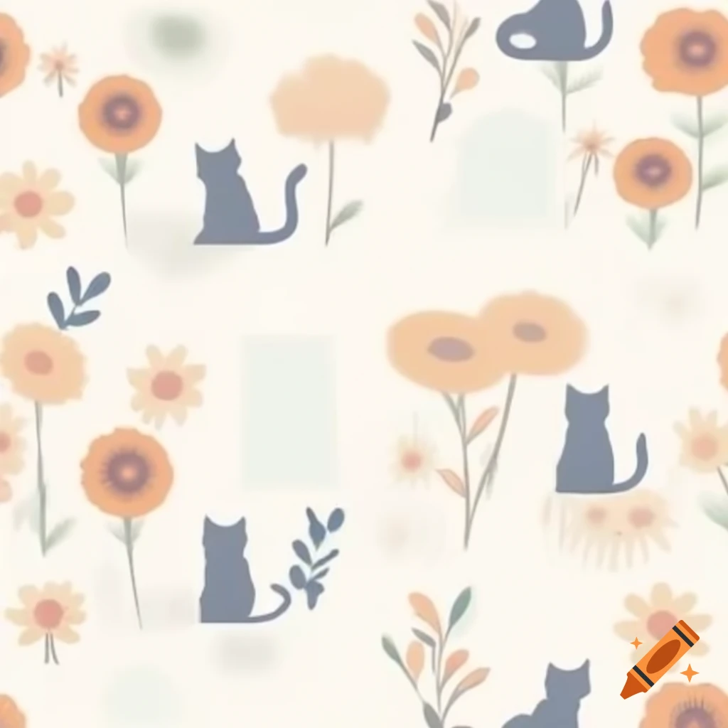 Tshirt background featuring cat designs and soft flower patterns