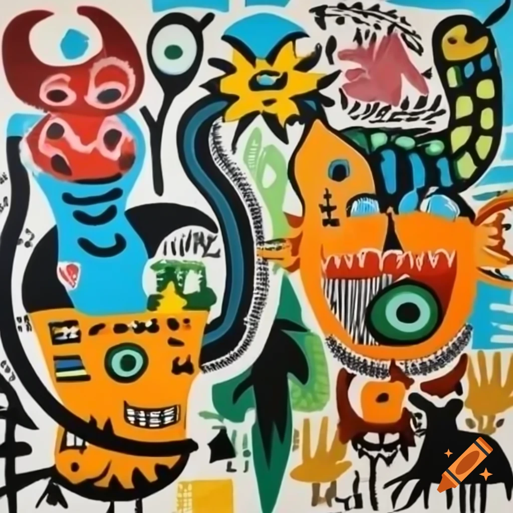 Hybrid creatures painting by Jean-Michel Basquiat