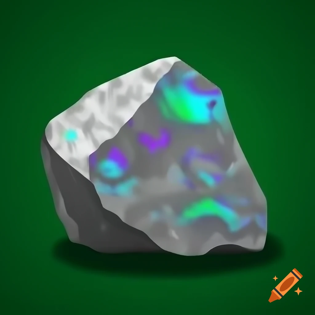 Silvery iridescent raw metal ore in sci-fi realism style