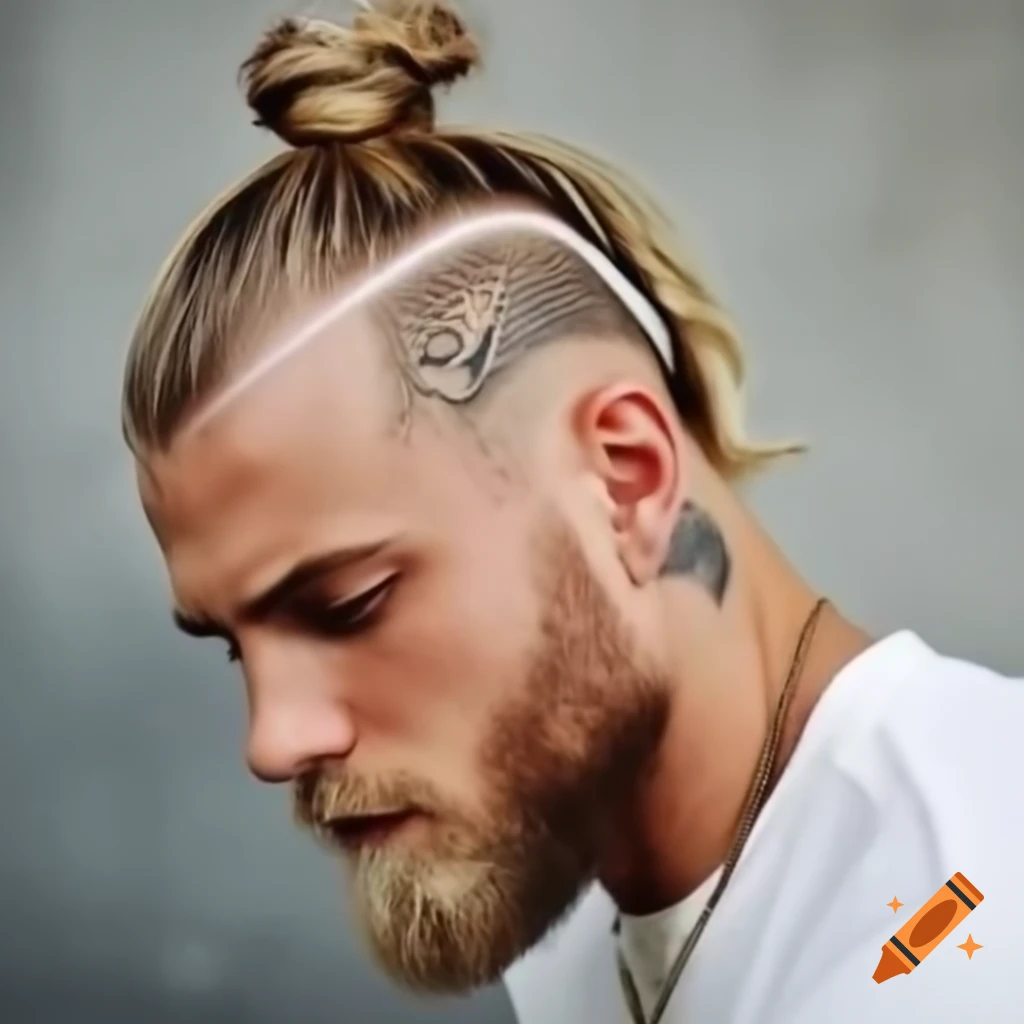 Sportsman with white top knot, blonde beard, and tattoos
