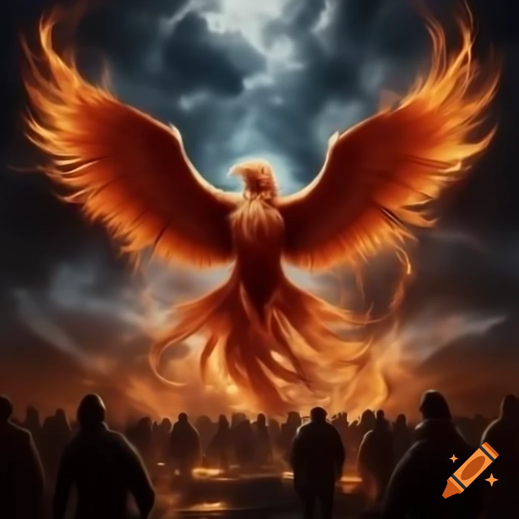 Majestic Phoenix rising from battle, symbol of protection