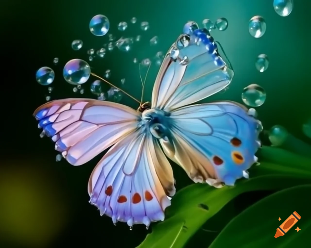 Delicate bubble encasing vibrant butterfly with intricate patterns