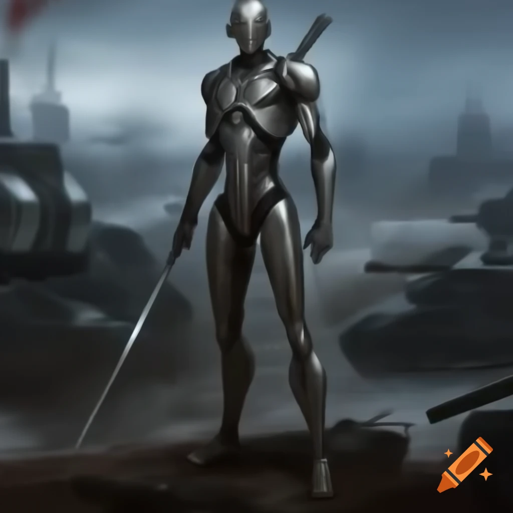 Cyborg warrior in battle setting