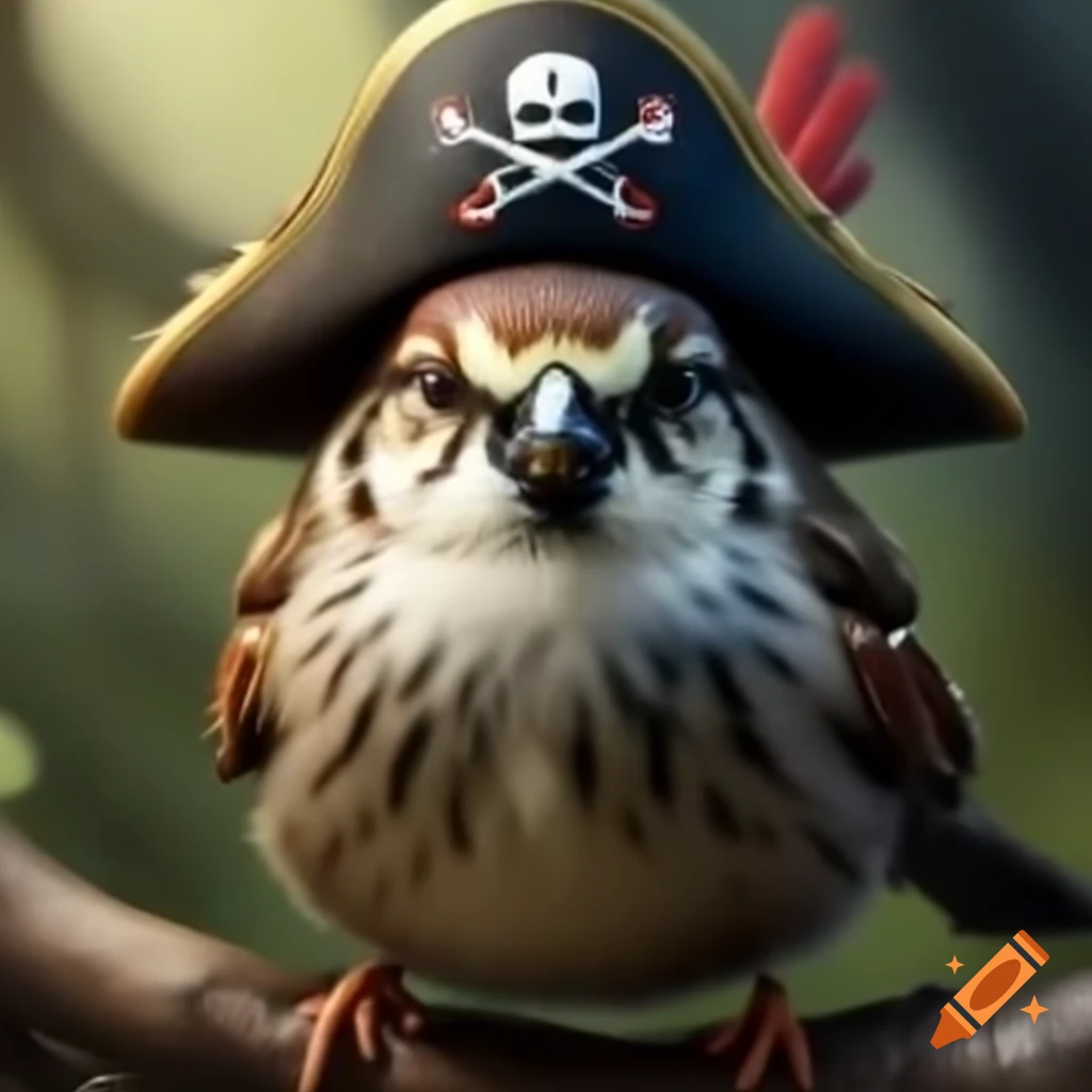 Sparrow wearing a pirate hat