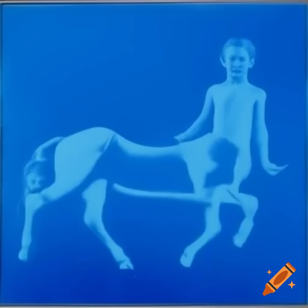 Cyanotype artwork featuring a centaur child