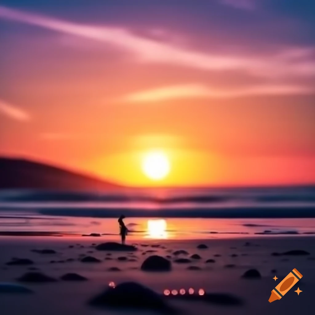 French beach at sunset over the sea for YouTube thumbnail