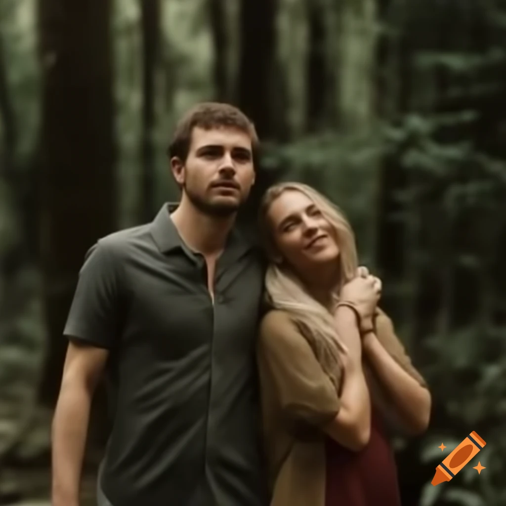Short man and beautiful woman in a forest setting