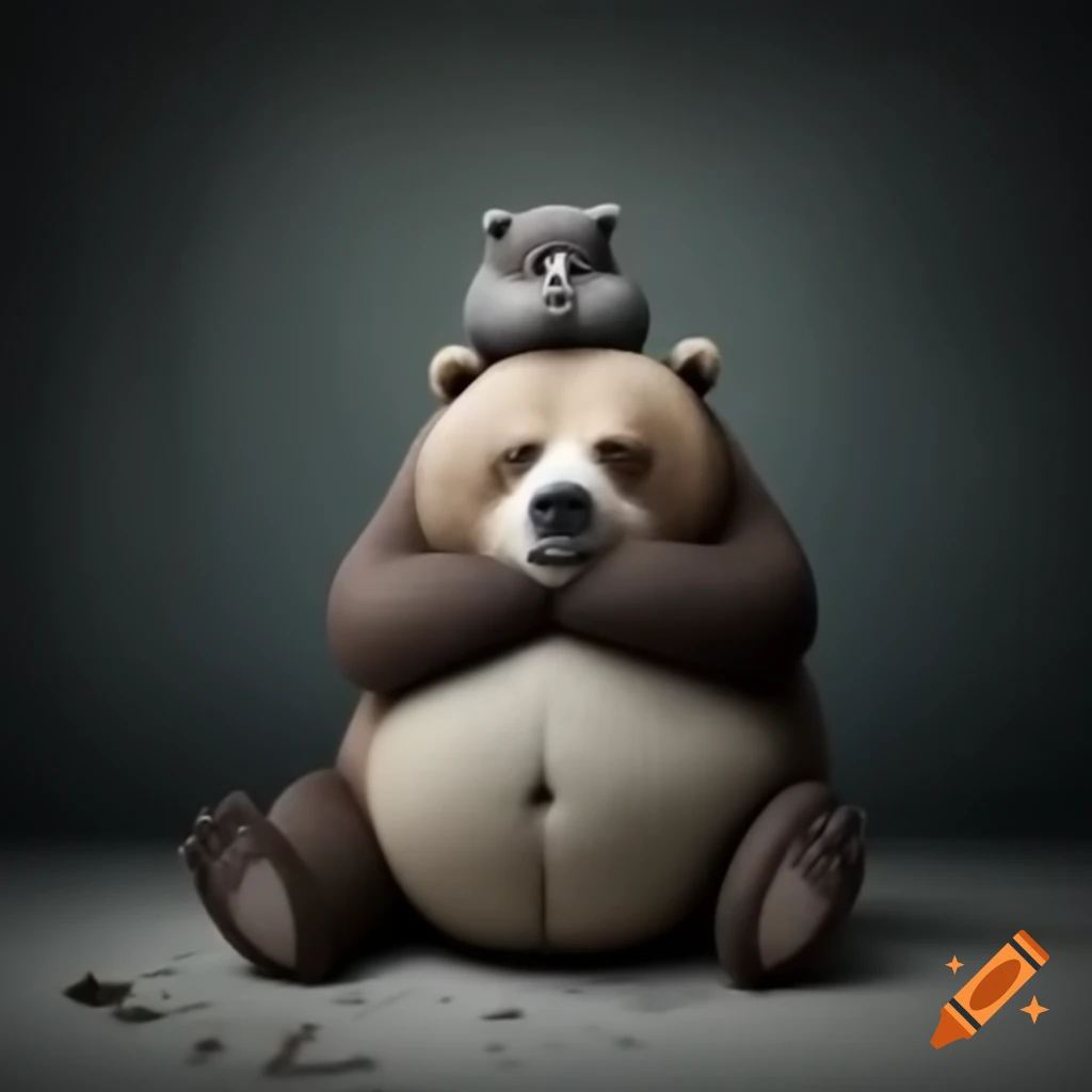 Sad bear with head down, conveying feelings of depression