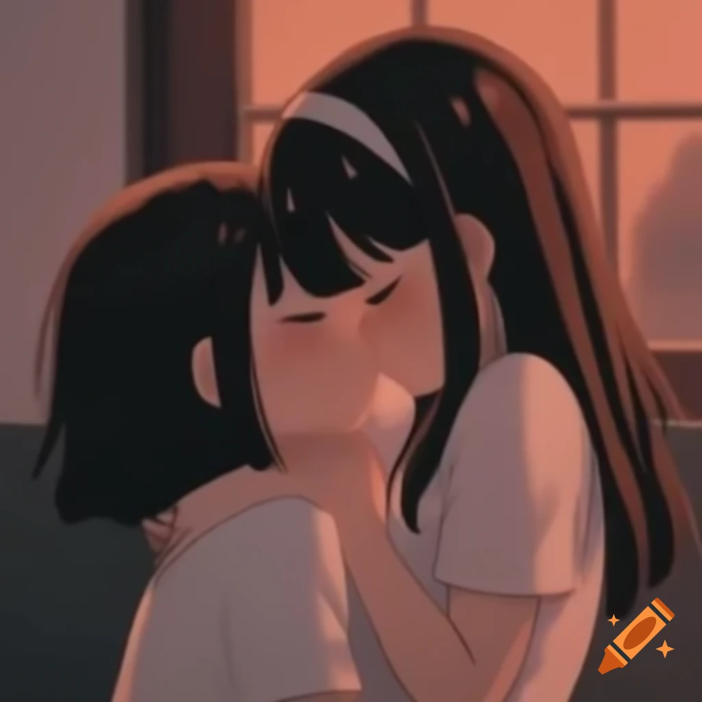 Anime girls embracing in a warm and friendly scene