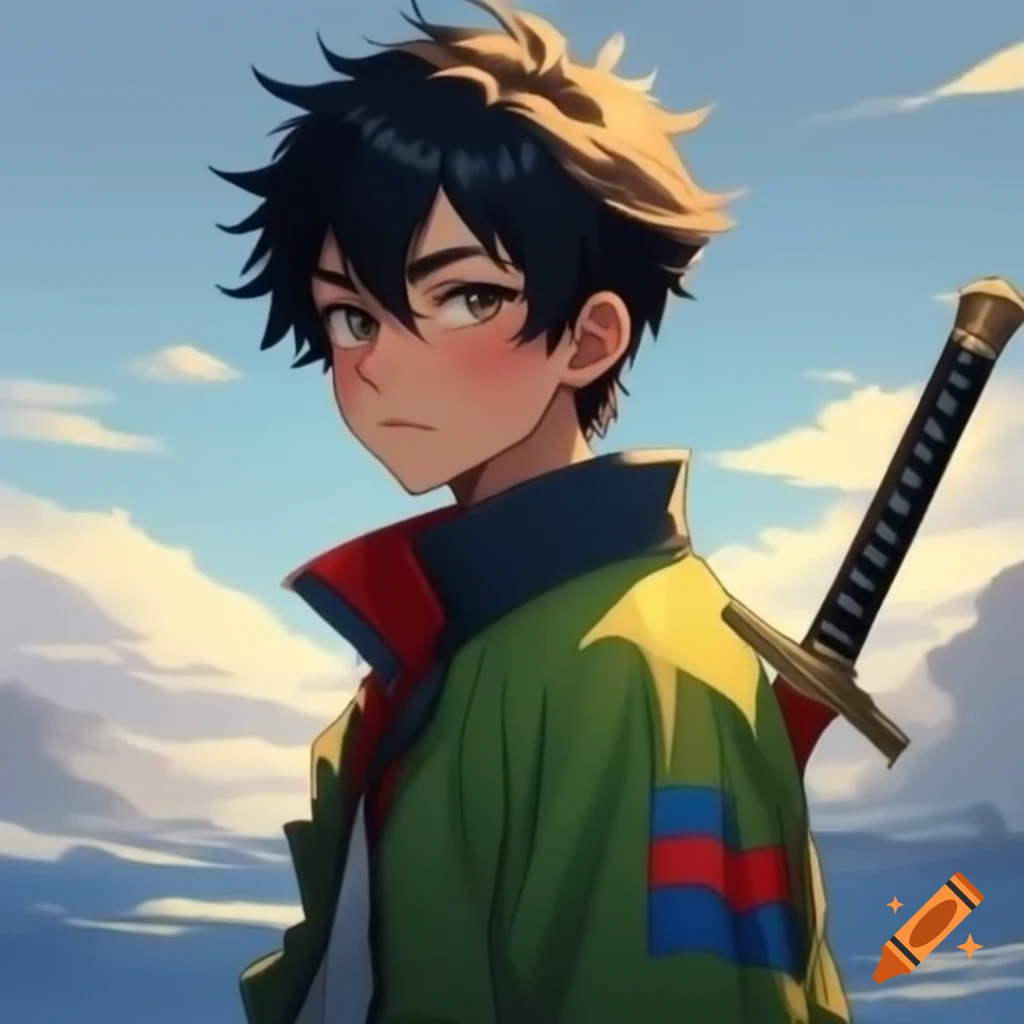 Modern Russian anime schoolboy wielding sword