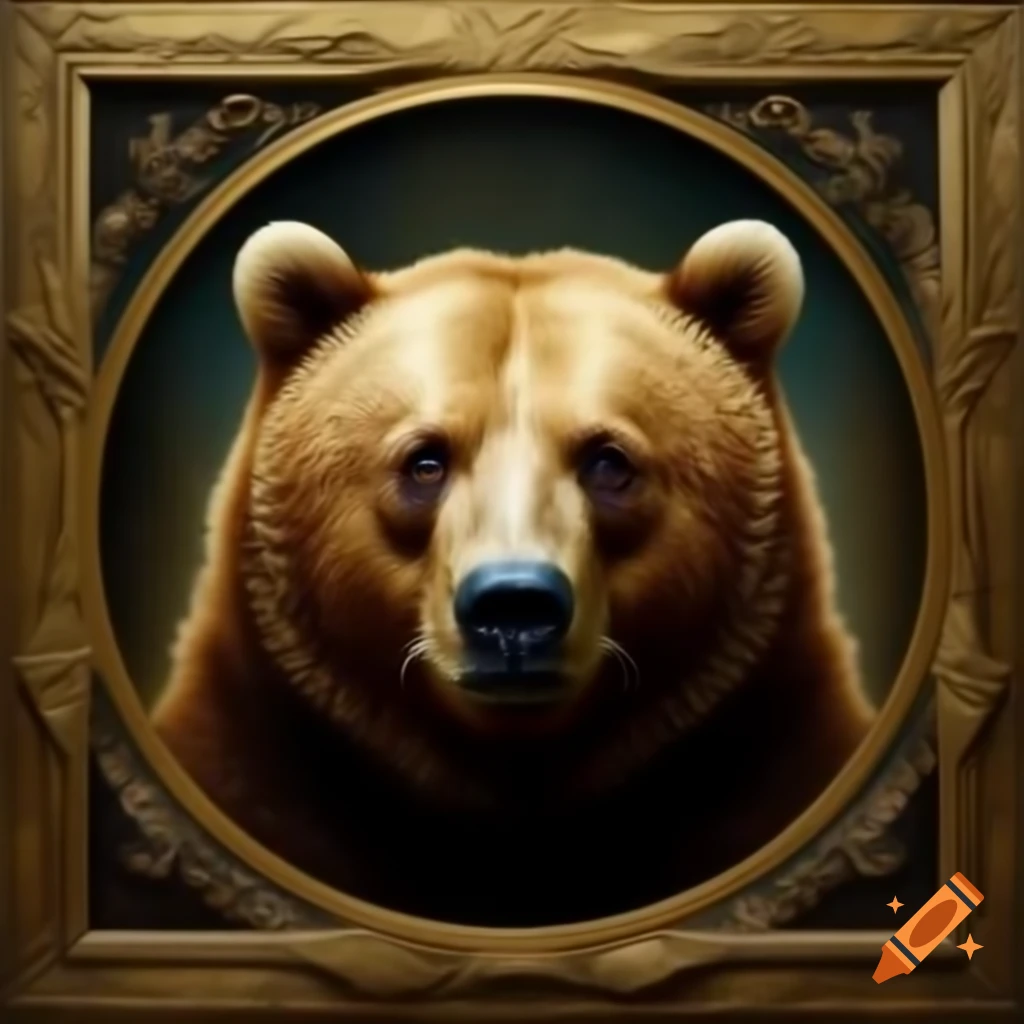Antique portrait of a bear in a golden frame
