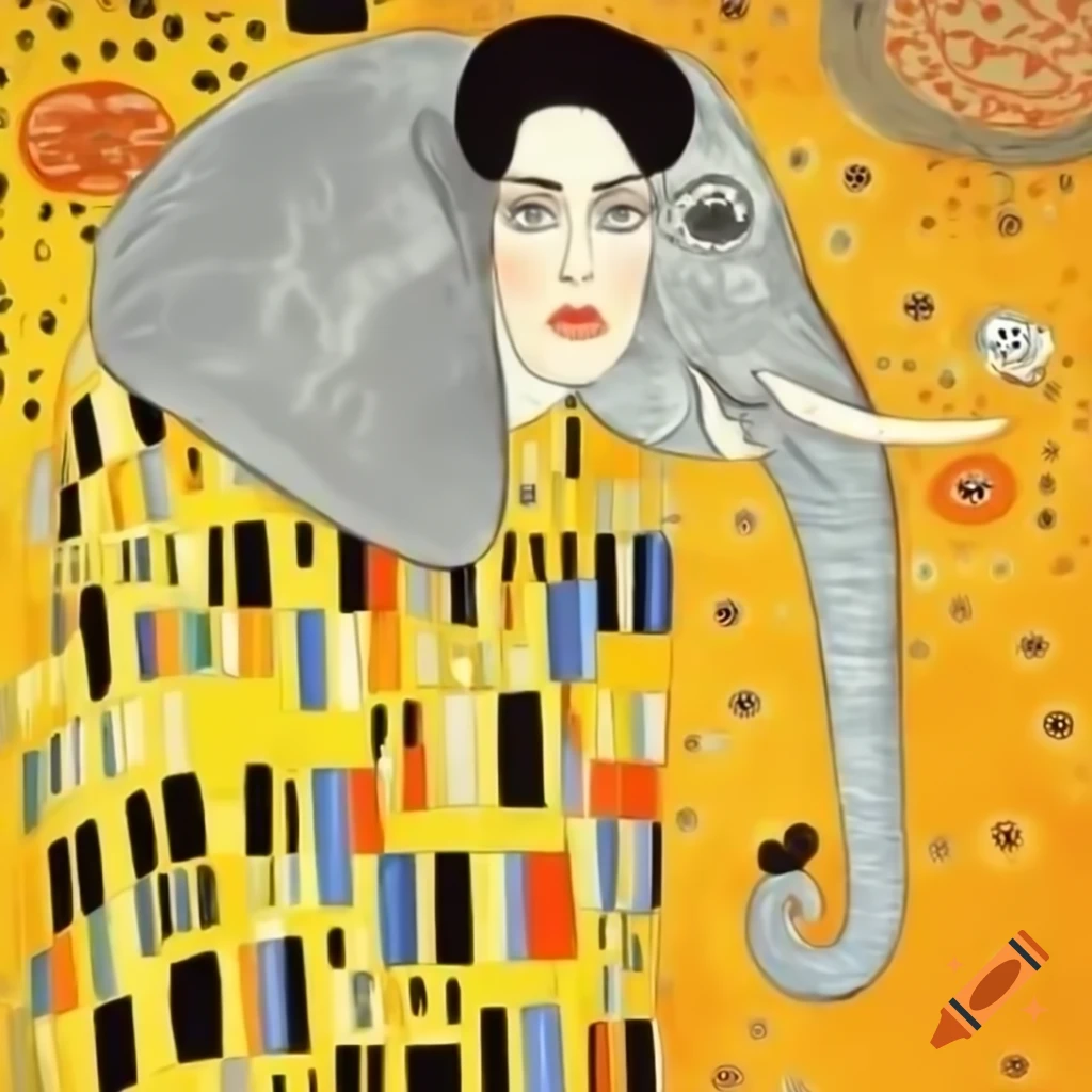 Elephant illustration inspired by Gustav Klimt's artistic style