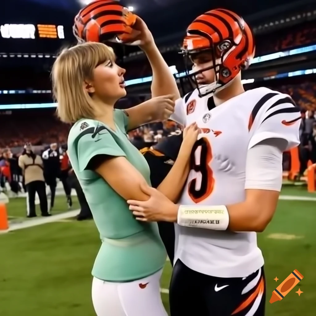 Taylor Swift showcasing football skills in playful competition with Joe Burrow