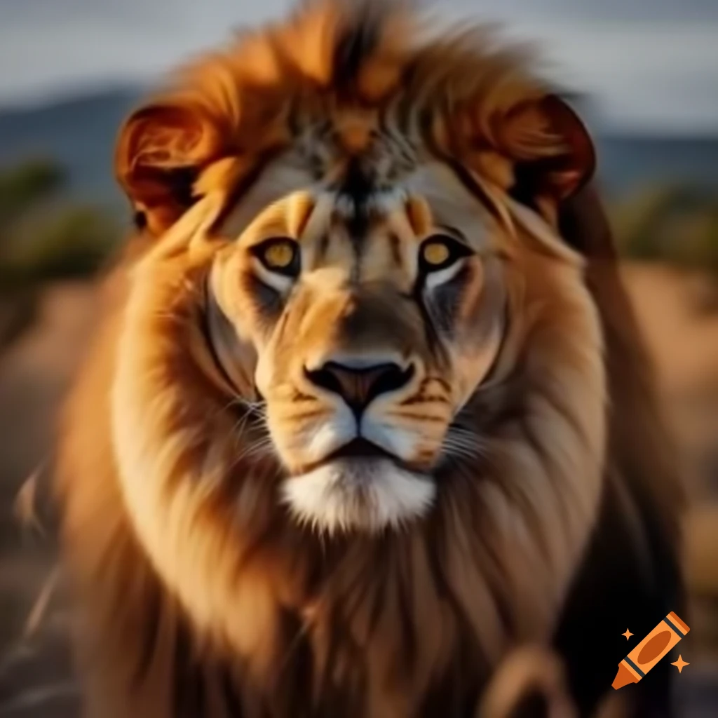 Realistic lion head with detailed mane and high contrasts