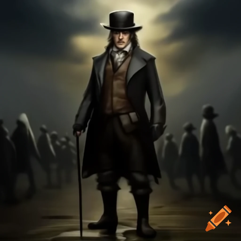 English gentleman-adventurer in dark fantasy world with Victorian-inspired outfit