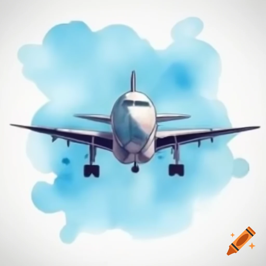 Cartoon-style airplane on white background, watercolor illustration