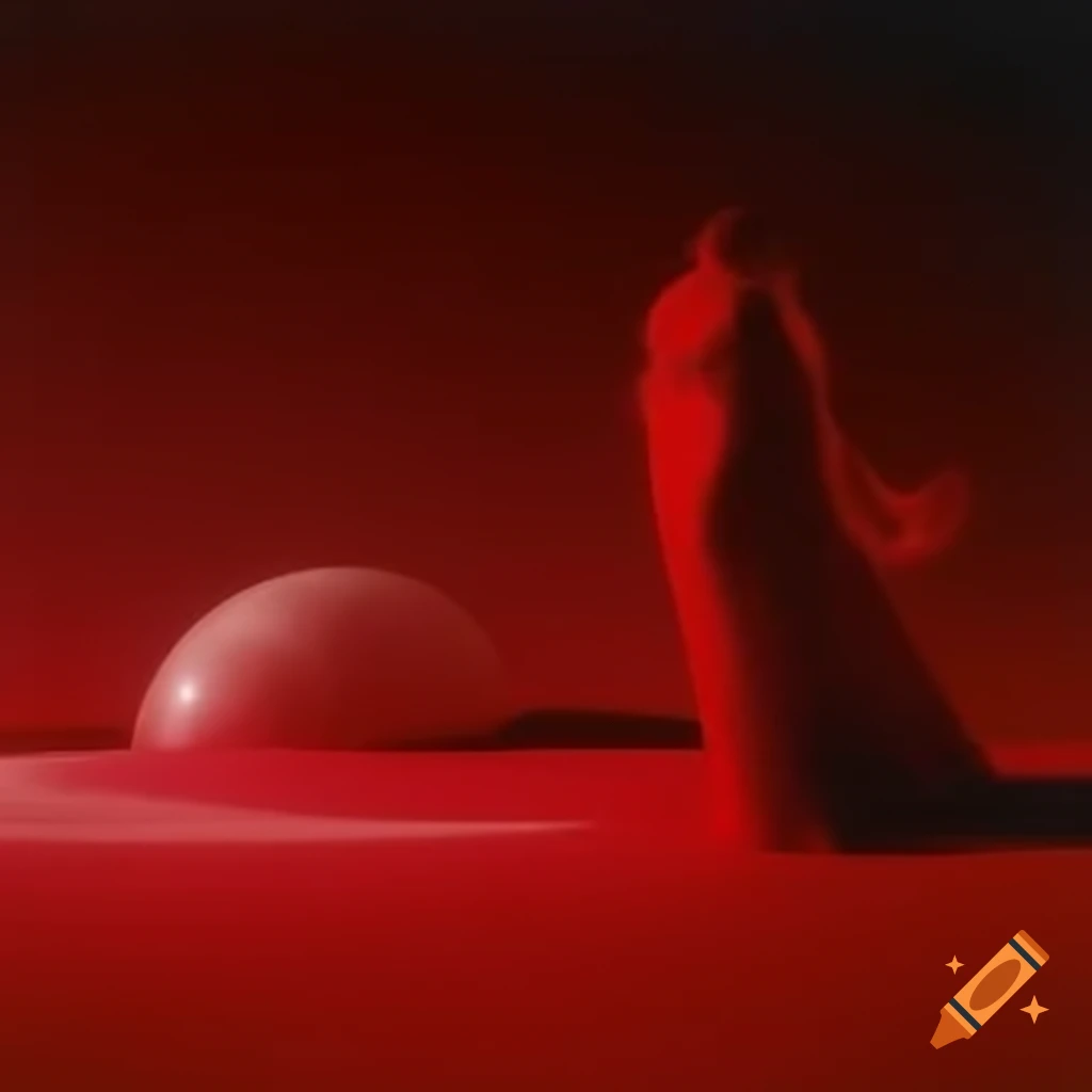 Pop surreal photography featuring a red glass statue