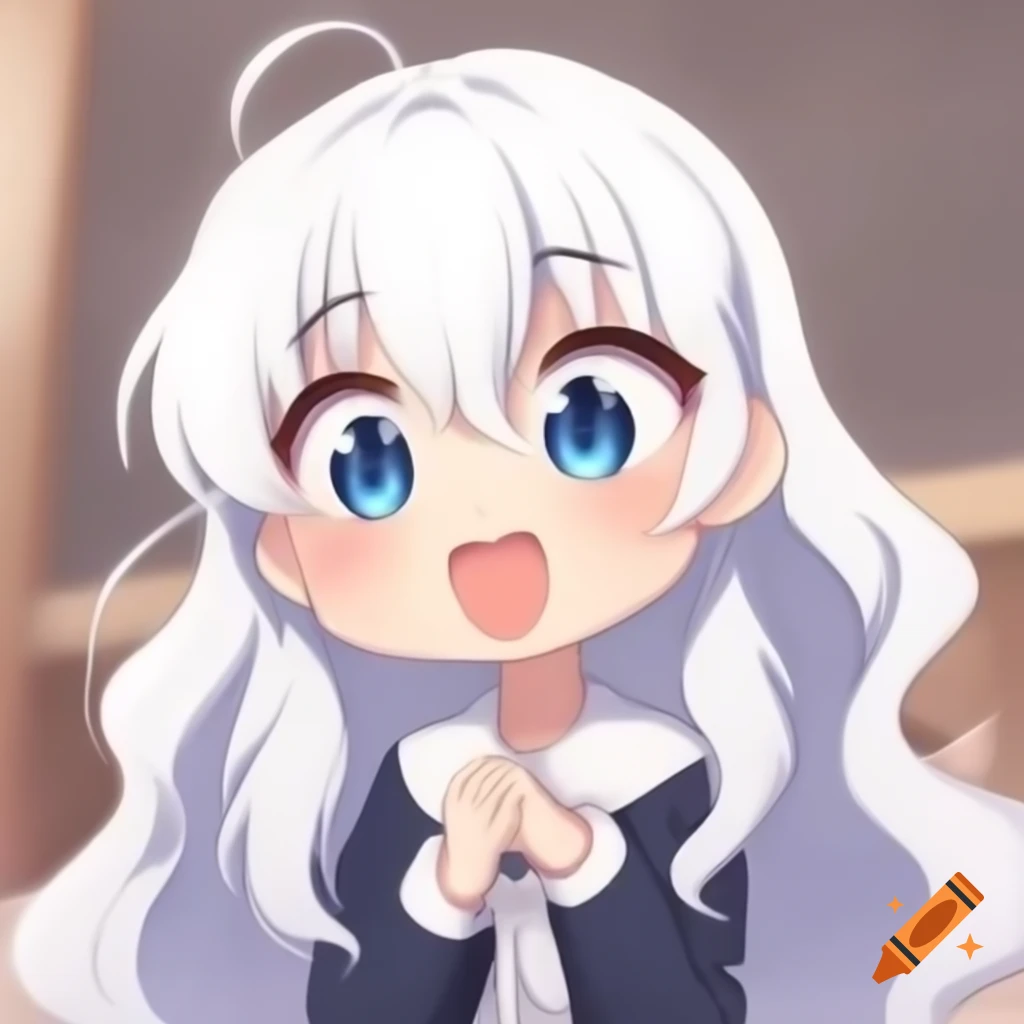Chibi anime girl with white hair
