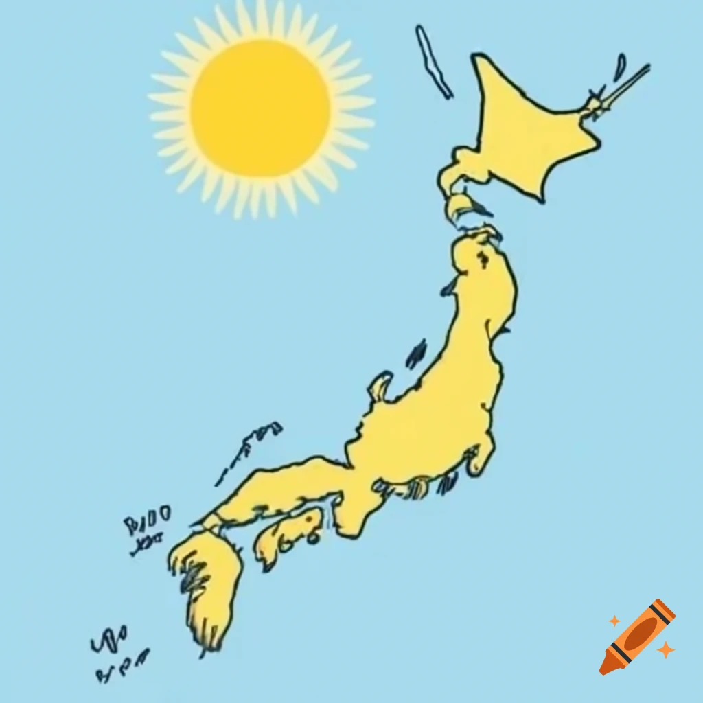 Animated map of Japan with a rising sun behind it