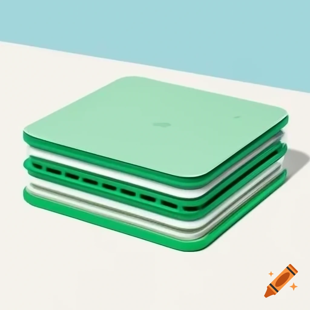 Sequestration mat with three layers, labeled, in green color