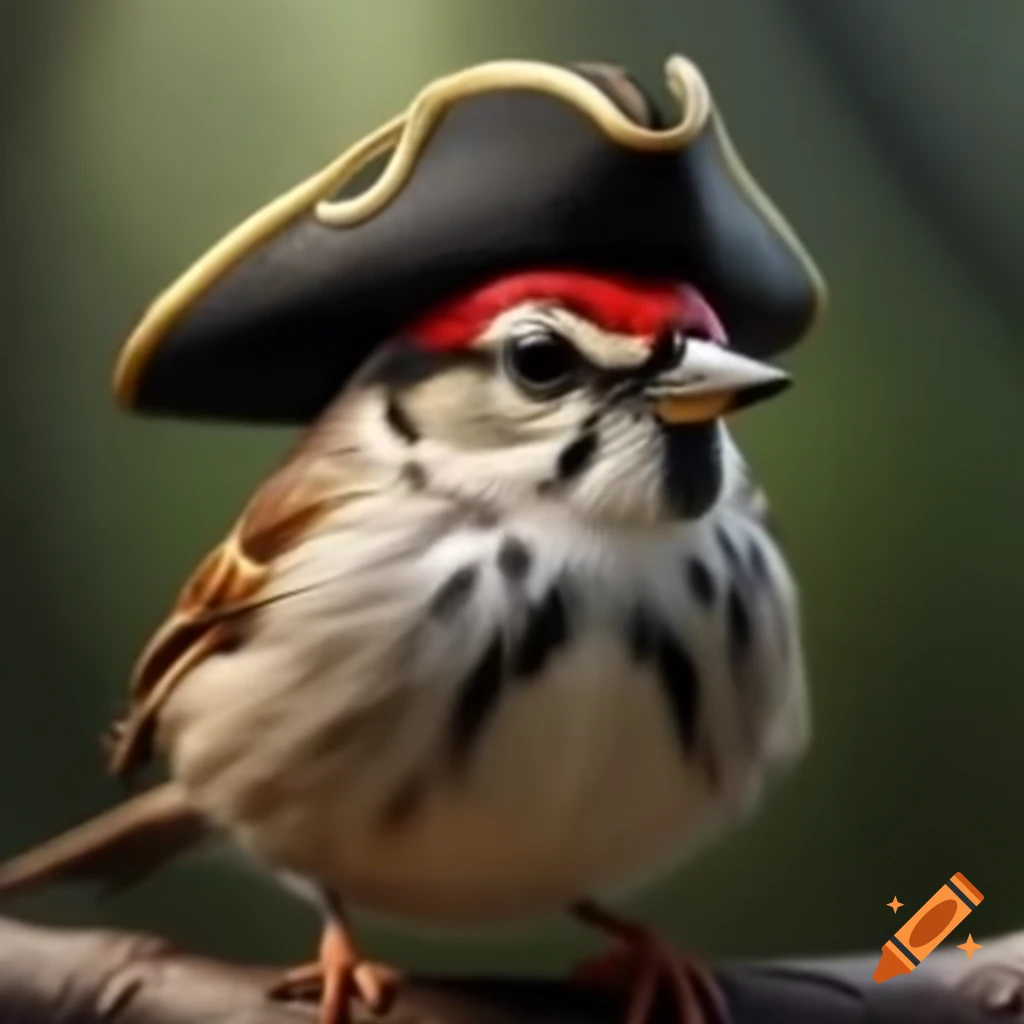 Sparrow wearing a pirate hat