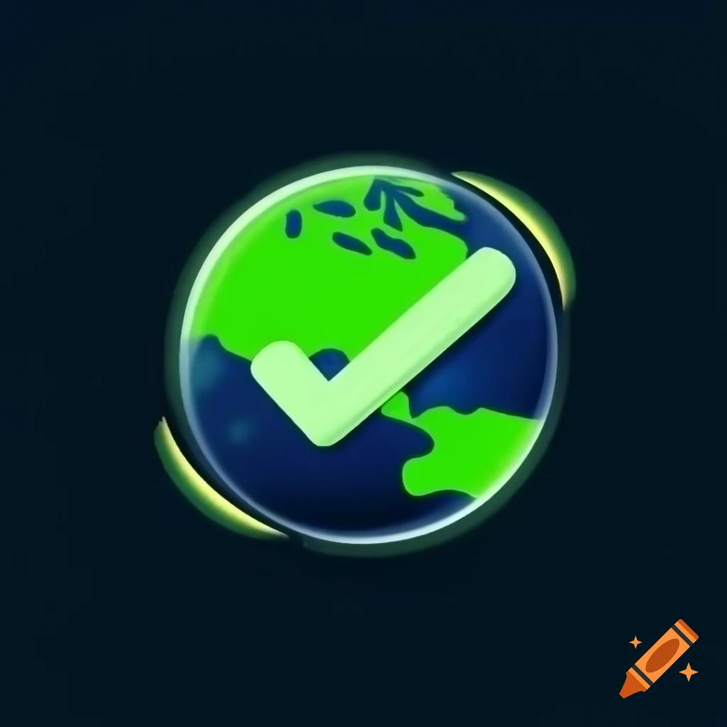 Stylized Earth icon with green checkmark representing global solution
