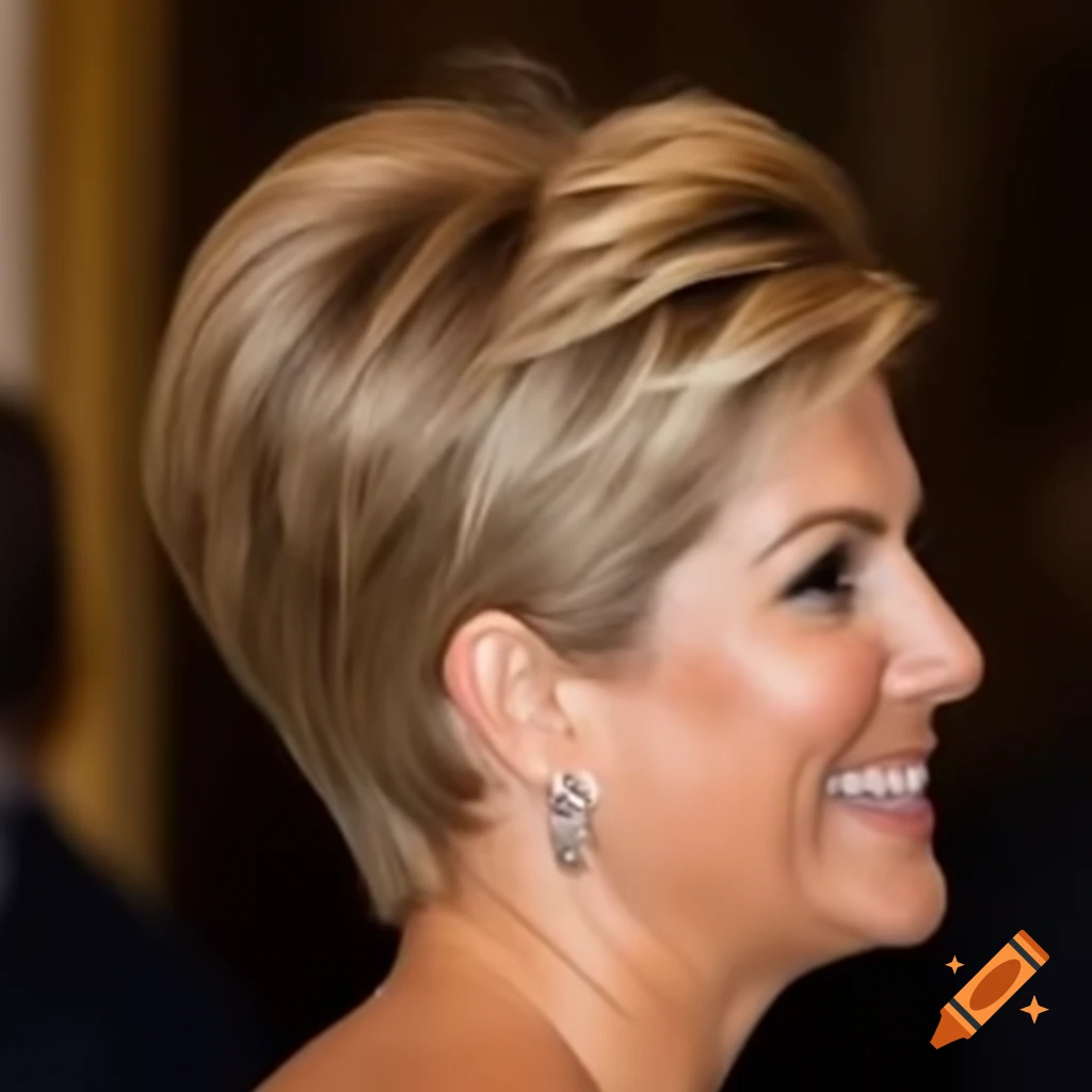 Queen Maxima showcasing a bold short pixie cut with clippered back and sides