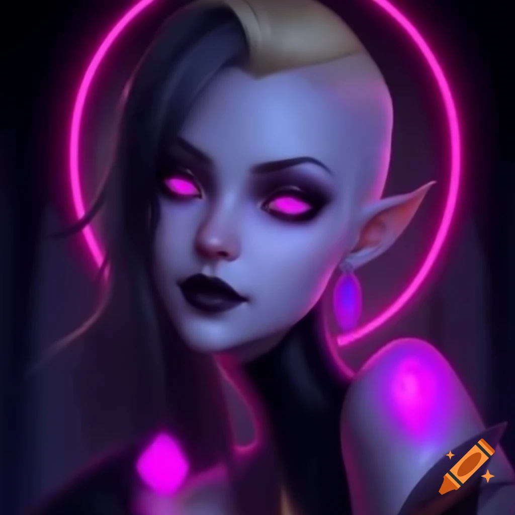 Gothic sorceress with sparkling pink eyes and neon pink streaked hair