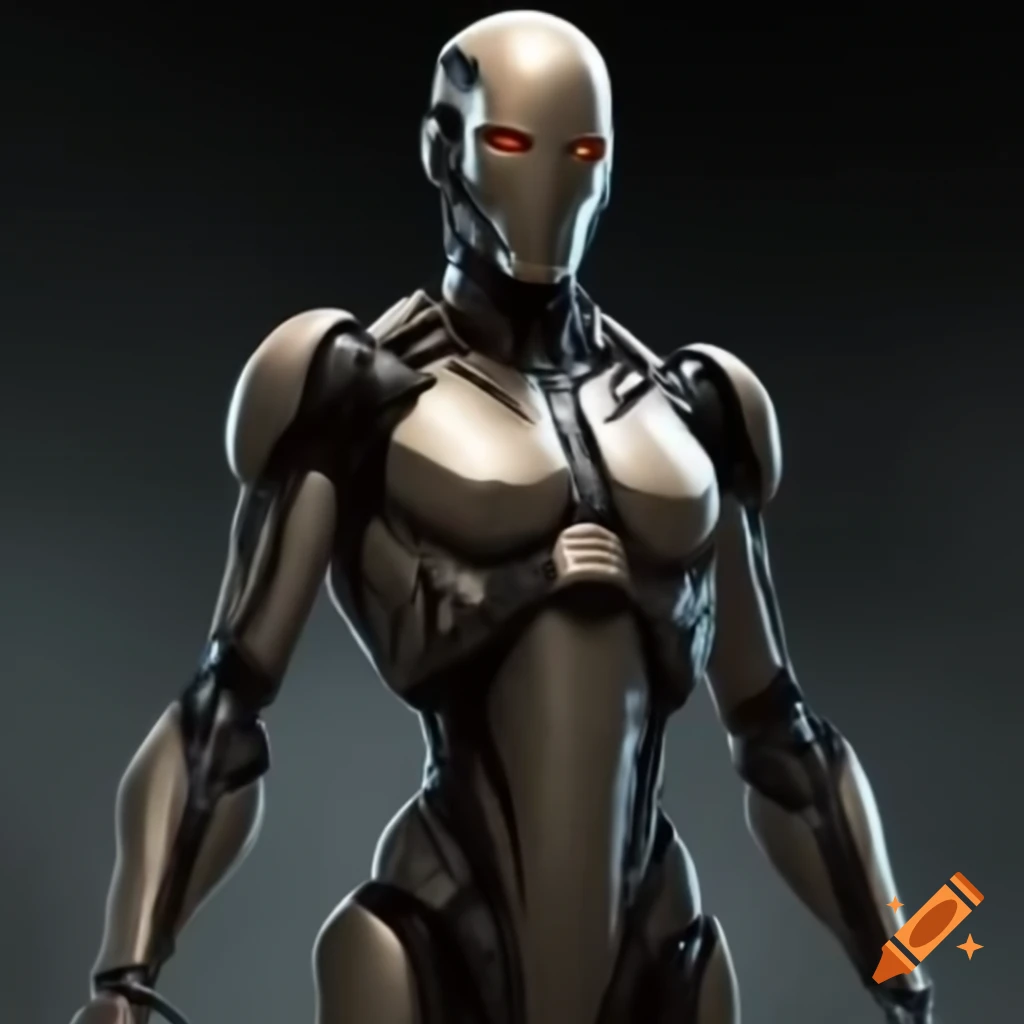 Slender cyborg in futuristic body armor