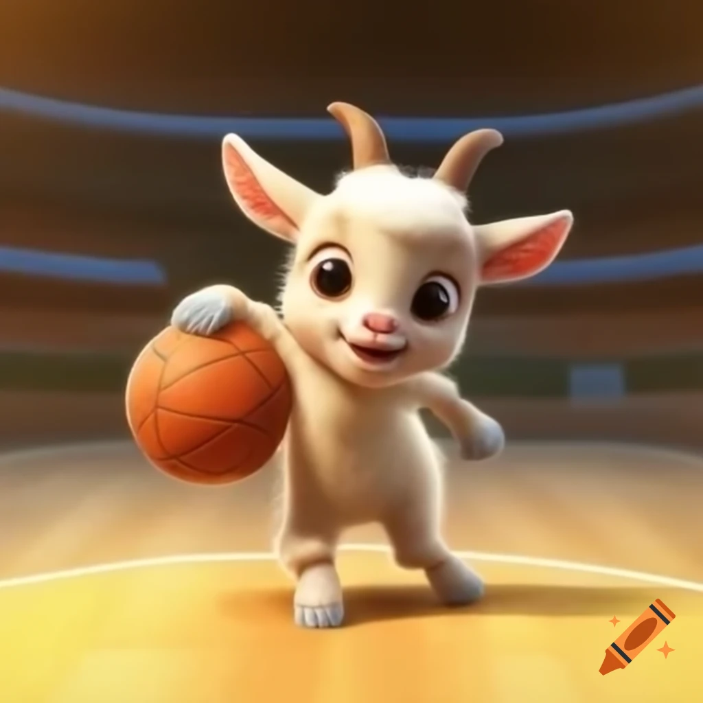 Cartoon of baby goat playing basketball