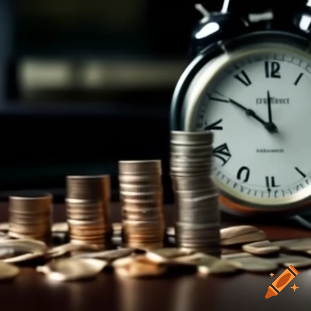 Stack of coins with clock in background