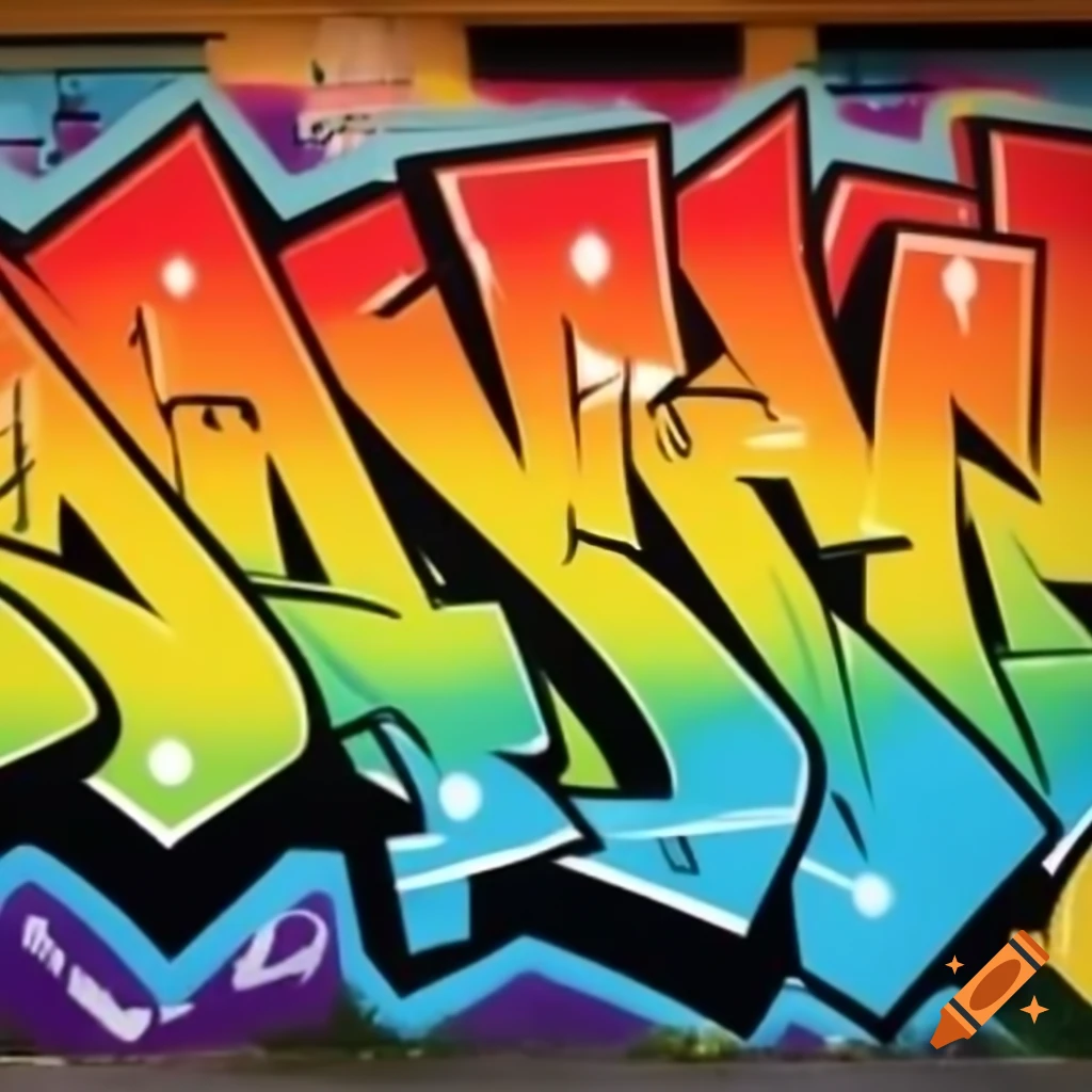 Vibrant rainbow graffiti art on urban wall